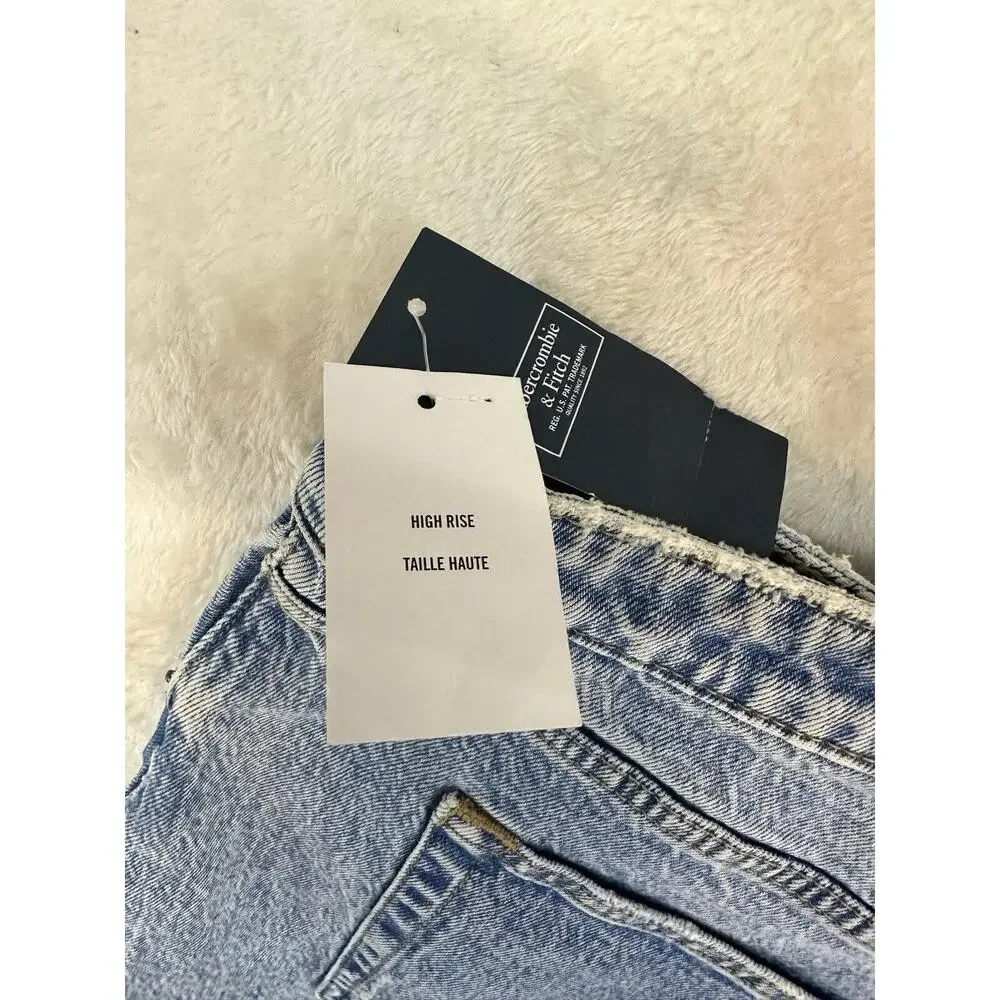 NWT Women's Abercrombie & Fitch Dad High Rise Med Wash Curve Love Jeans 18 Long